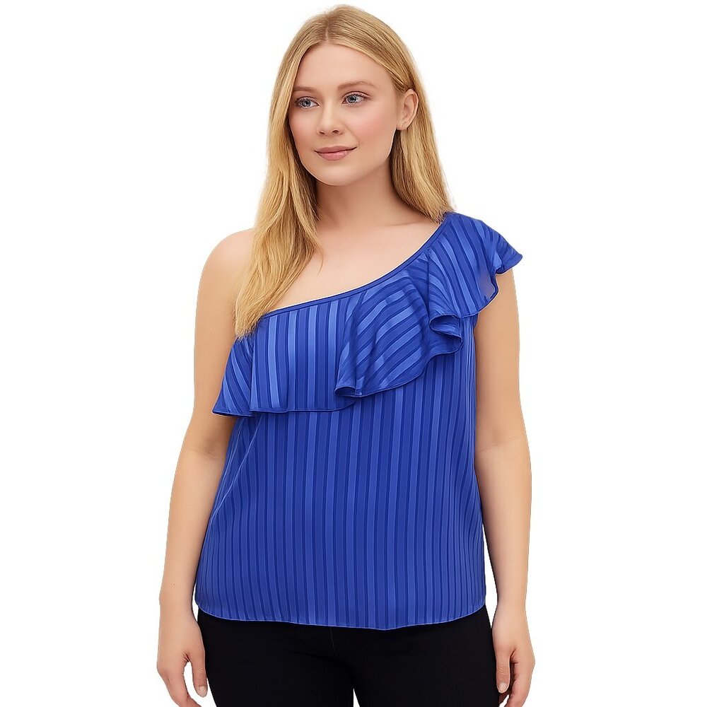 NWT White House Black Market Top 10 One Shoulder Flounce Sleeve Ruffle #WHBM81